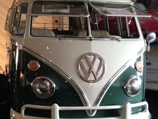 Beautifully restored VW Microbus at auction preview. Dave Neyens image.